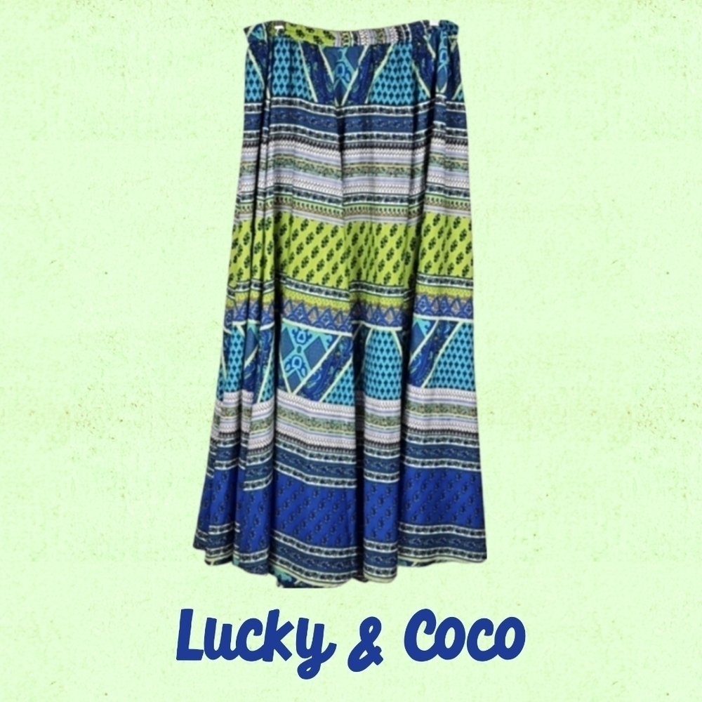 Lucky & Coco Maxi Skirt, Blue Lime Print, XL
